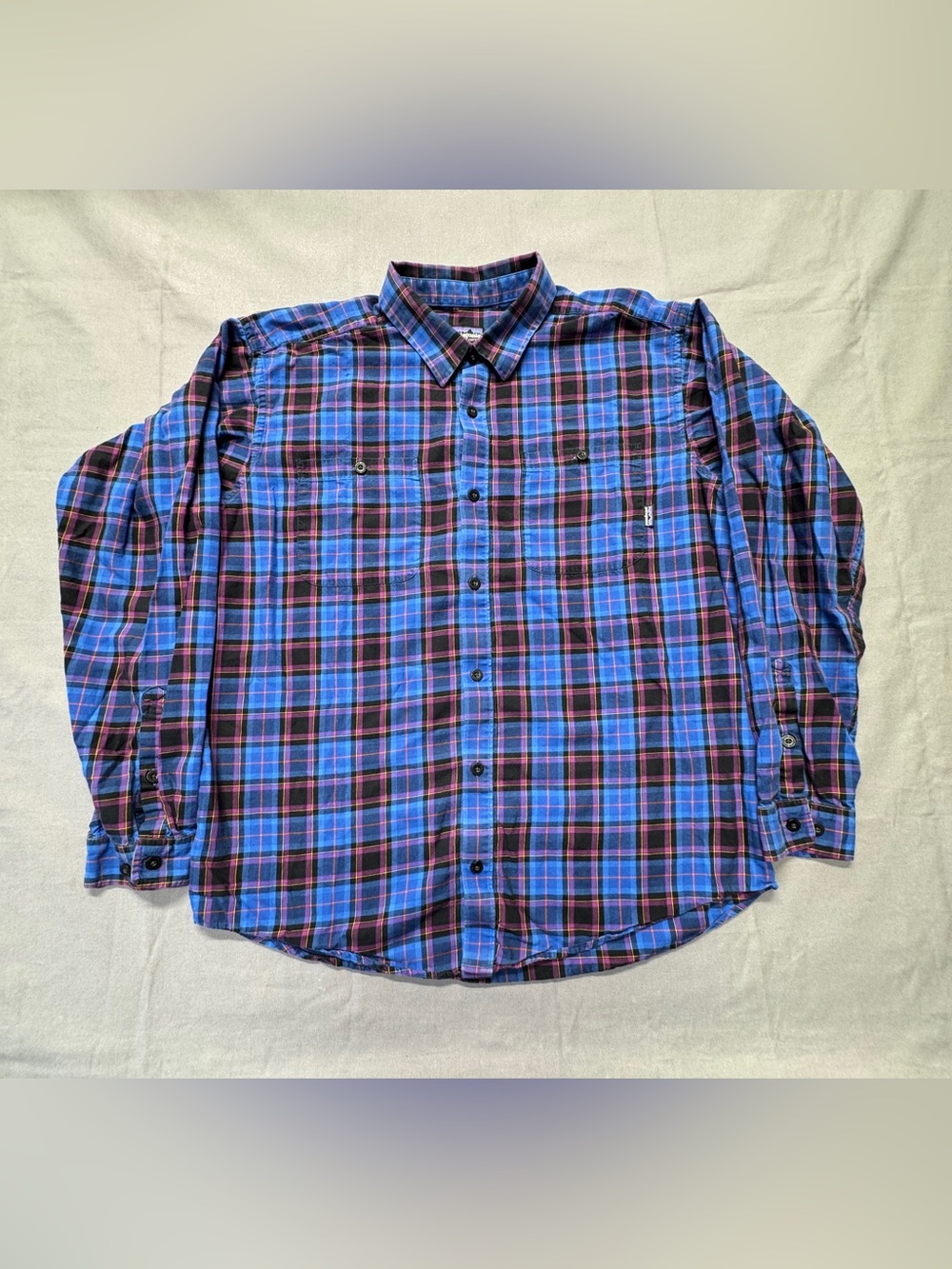 Patagonia Flannel Button Up Shirt Mens L Blue Purple Plaid Organic Cotton G33